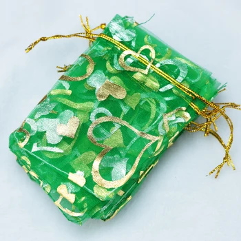 100шт 13x18 см Сърцето на Подаръчни торбички от Органза Трева Зелена на цвят Рисованные Торбички От Органза Сватбени Коледни Подаръчни пакети безплатна доставка