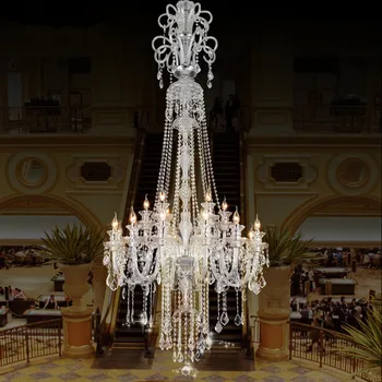 2,1 М Голям led полилей във формата на свещ, кристално осветление за църковния фоайето на хотела, Дълъг лестничный лампа в голямата стълбищна полилей, Led канделябр
