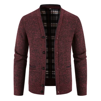2022 Нов Мъжки дебела топла жилетка, яке, всекидневни пуловер с V-образно деколте и копчета, големи джобове, мъжка жилетка, пуловер