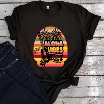 Aloha Плажната Музикална Тениска Мъжки Дрехи Aloha Vibes Само Графични Тениски Градинска Облекло Потници Ново Записване 2021 Коледна Ваканция L