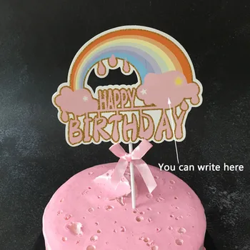 AQ Карикатура Rainbow Cake Topper Baby Kies Декорация За Кексчета За Рожден Ден на Облак Bling Блясък честит Рожден Ден Лък направи си САМ Хартиена Картичка За Торта