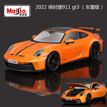 Maisto 1:18 2022 Спортна Кола Porsche 911 GT3 Оранжево Статичен Гласове Автомобил са подбрани Модел Кола Играчки