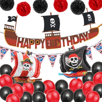 Pirate Парти Балони, Определени честит Рожден Ден на Банери Голям Пиратски Кораб Фолио Балони Украса за Рожден Ден на Момче