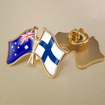 Австралия и Финландия Кръстосани Двойни Знамена за Приятелство, Брошки, Икони, Игли за Яка