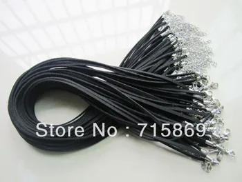 Безплатна Доставка Черен 45 + 5 см от Изкуствен Велур, кожа кабел Огърлица верига с обков омар 2,7*1,5 мм