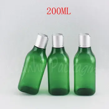 Бутилка 200ML зелена пластмасова с покритие сребърен диск горната, лосион 200КК/шампоан Под-разливая в бутилки, празни козметични контейнер