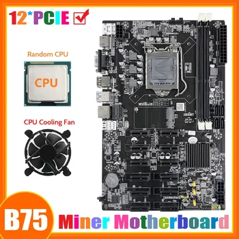 Дънна платка за майнинга B75 ETH 12 PCIE + Случаен процесор + Вентилатор за охлаждане на процесора LGA1155 MSATA DDR3 дънна Платка B75 БТК Миньор