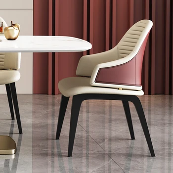 Италиански луксозен дом, модерен минималистичен дизайнерски обичай кожена удобен подлакътник ясен модел на стая за хранене на стол