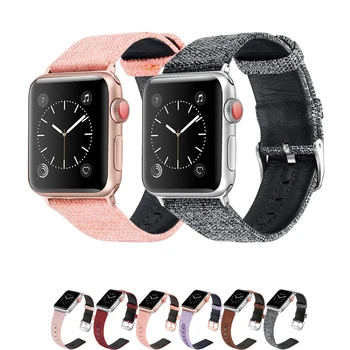 Каишка от естествена кожа за Apple watch band 44 мм 40 мм 42 мм 38 мм кореа Платно Плат каишка за часовник iwatch SE 6/5/4/3/2 pulseira