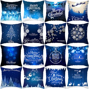 Коледна калъфка за възглавница, възглавница за диван от peachtree на кожата с принтом лосове, тъмно синя възглавница с гледката под формата на снежинки, декорация за дома, възглавници 