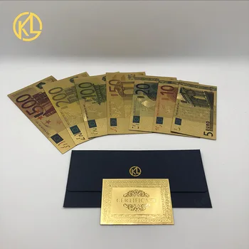 Метални Занаятчийски Пари Цветни Позлатени банкноти комплект 7/8 бр Евро 5 10 20 50 100 200 500 за събирането на банкноти и ценен подарък