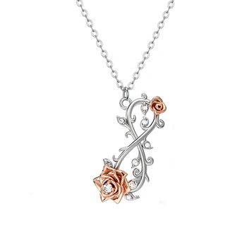 Мода Crystal Рози Висулка Колие Романтична Сребърен Цвят Завинаги Любовта На Колиета За Жени Сватбена Украса На Подарък