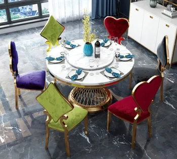 Модерни Мебели Хотелската Облегалка от неръждаема Стомана За Почивка Кожа или Кадифе Подложка Сватбен банкетна маса и комплект столове