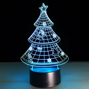 Нов 3D Акрилни Новост Светлина Коледно Дърво Led Лампа 7 Цвята Смяна на нощна светлина Коледа подарява подарък за децата