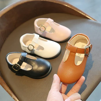 Обувки За Малки Момичета, Корея, Обувки За Момичета, Принцеса От Изкуствена Кожа, Дишаща Гумена Танцова Черни Обувки На Равна Подметка, Детски Обувки За Бебета