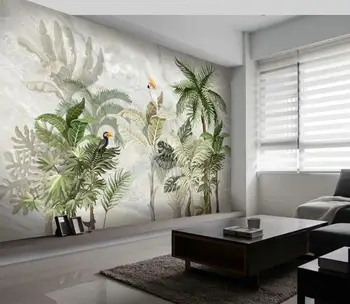 Потребителски тапети HD ръчно рисувани тропически пейзаж с тропически гори мраморна дневна спалня ТЕЛЕВИЗИЯ фон 3d тапети