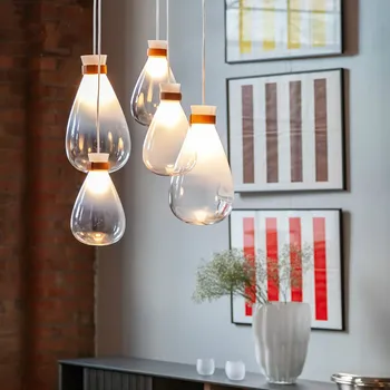Ретро Реколта LED Висящи Лампи, Стъклени Съвременни Капки Вода Лампа Окачен Лампа за Ресторант Хол Вътрешно Осветление с Полилеи