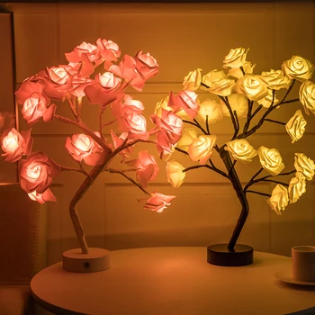 Светодиодна Настолна Лампа Розата е Цветето на Дърво USB Нощни Светлини Коледен Подарък за Детска Стая Розата е Цветето на Осветление, Декорация на Дома, Лампа