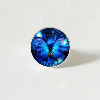 Синята Пеперуда пръстен мода реколта Стъклен купол Кабошон steampunk пръстен Бижута