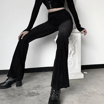 Черни Реколта Черна Разкроена Широки Панталони Harajuku Дамски Панталони Корейската Мода Y2k Панталони Дрехи Емо Alt Облекло 2022