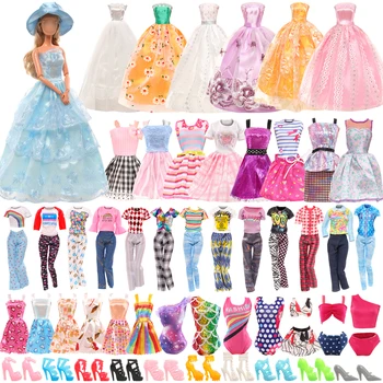 Barwa Нов Случаен стил 28 парчета = 2 рокли + 4 Модни поли + 3 потници Панталони + 6 прагове на подтяжках + 3 трико + 10 обувки 11,5 инча Кукла