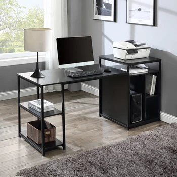 Компютърна маса за домашен офис с рафтове за багаж, място за съхранение на процесора и стойка за принтер / бюро за КОМПЮТЪР с компактен дизайн