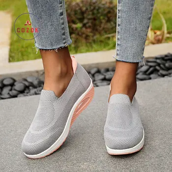 Нови летящи тъкани Zapatillas De Deporte De Mujer, Ежедневни и удобни, големи размери, мека подметка, Дишащи обувки на платформа