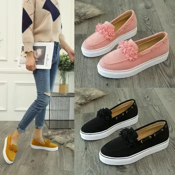 Парусиновая обувки с цветен модел дамски обувки на равна подметка, мързелива обувки с мека подметка, ежедневни дамски обувки в европейския и американския стил, по-големи размери
