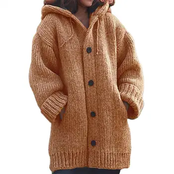 Случайни Пуловер с качулка Есен палто, Пуловер, Одноцветное Продукт, Однобортный пуловер с джобове